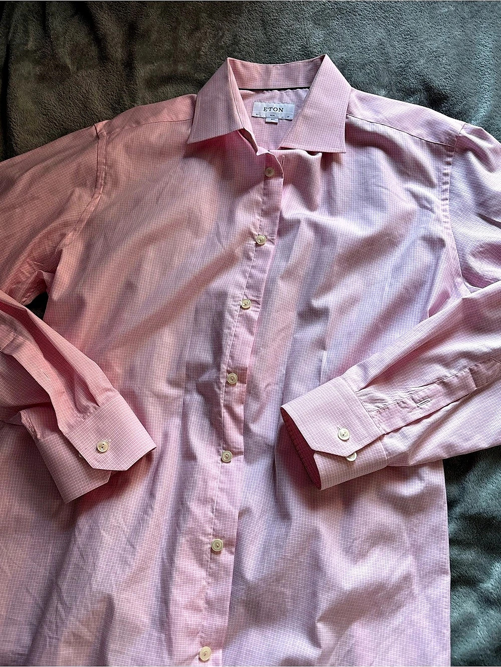 Eton Slim Fit Pink Fine Twill Check Dress Shirt Waist 43 (17)